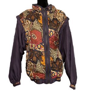 VTG CA Sport Bomber Windbreaker Jacket Womens XL Purple Silk Geometric 90s 80s